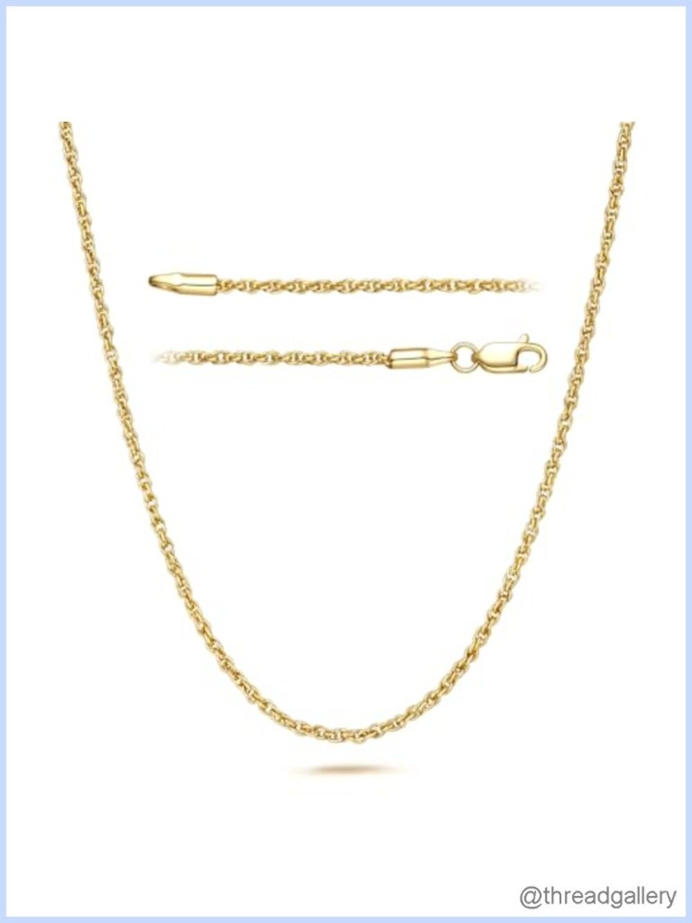 14K Gold Plated Rope Chain Necklace Lobster Clasp 20in